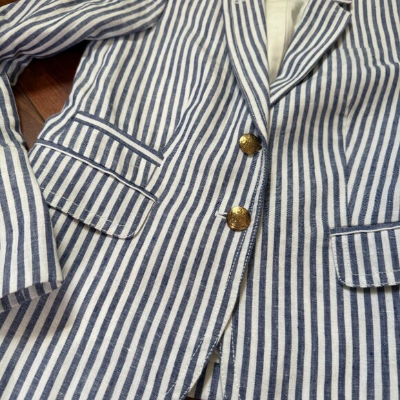 J. Crew Schoolboy Womens Blue White Stripped Blazer Sz 0 - Picture 3 of 7
